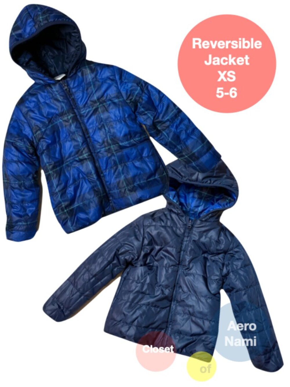 Epic Thread Jacket Kid XS 5 - 6 Blue Reversible Puffer Hooded